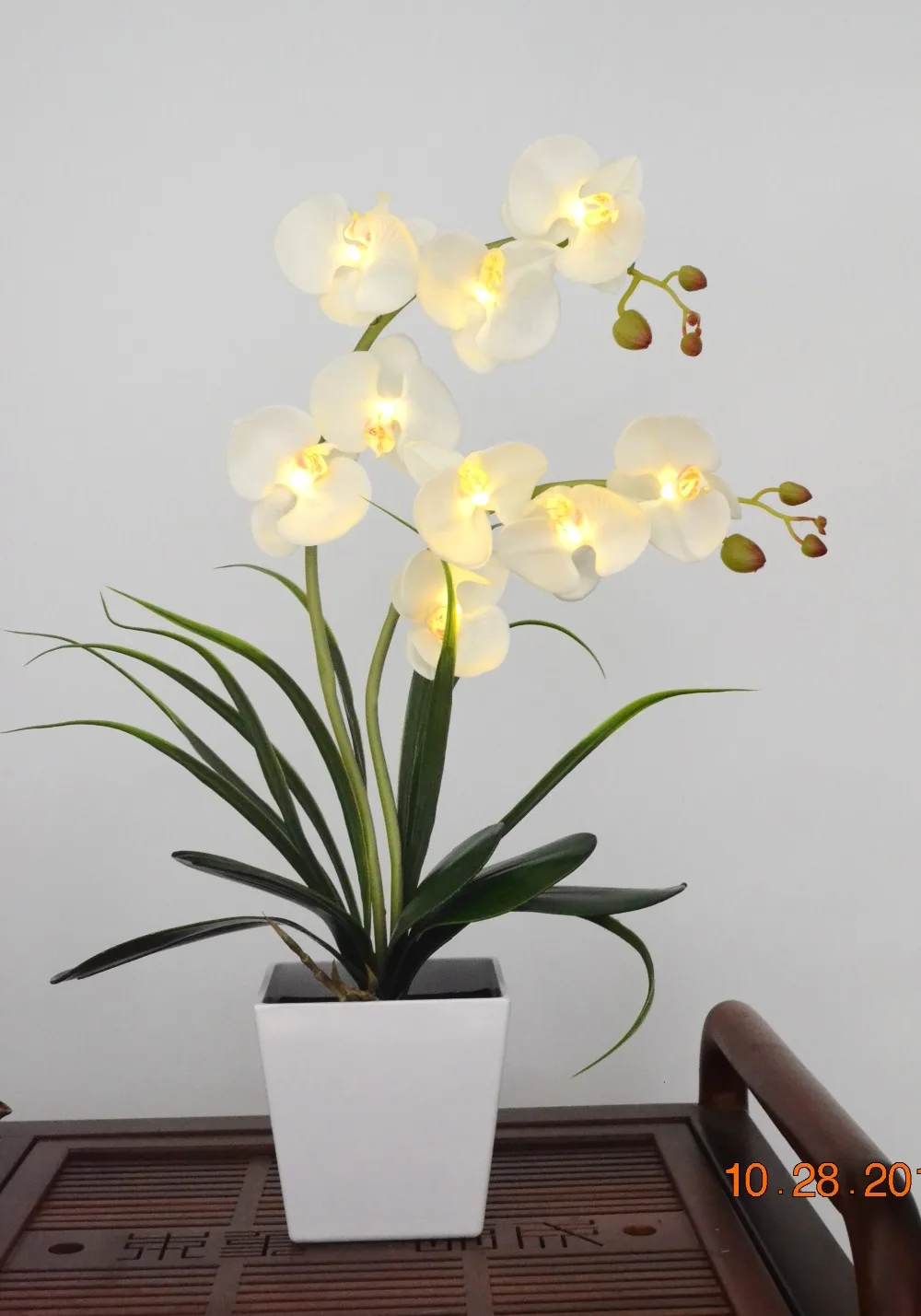 Free Shipping LED Blossom Orchid Flower Light 9 PCs Warm White LED /Lighted Flowers with Battery pot LED Orchid Flower Bonsai