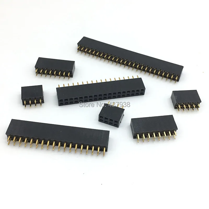 10pcs 2.54mm Double Row Straight Female 2-40P Pin Header Socket Connector 2x2/3/4/5/6/7/8/9/10/12/14/16/18/20/25/30/40Pin