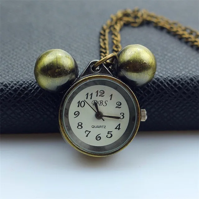 NAZEYT Fob Pocket Watch Vintage simple mouse dial Quartz Clock With Chain Antique Jewelry Pendant Necklace Gifts for women child