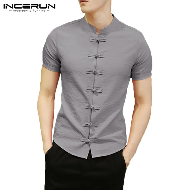 2023 Vintage Mens Shirts Dress Short Sleeve Button Down Slim Fit Summer Chinese Style Tee Tops Male Clothing Camisas Masculina