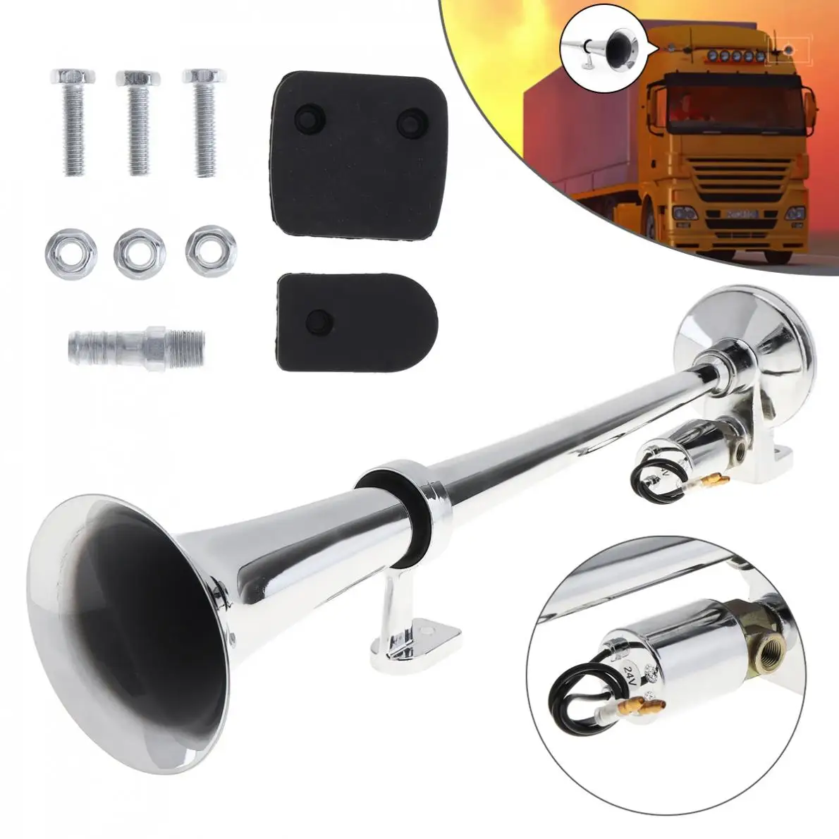 

17Inch Chrome Plated ZINC Universal 150dB Super Loud Single Trumpet Car Air Operated Horn for Automobiles Truck Boat Train