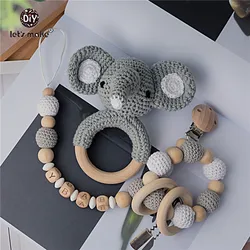 Brinquedos do bebê 1 conjunto de crochê amigurumi elefante coruja chocalho sino personalizado chupeta recém-nascido clipe montessori brinquedo educacional chocalho do bebê