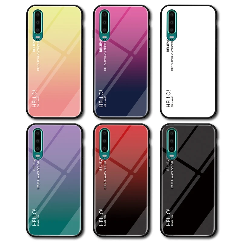 For Huawei P30 ELE L29 L09 L04 Case Gradient Aurora Tempered Glass Hard Back Cover Phone Case for Huawei P30 HuaweiP30 ELE-L29