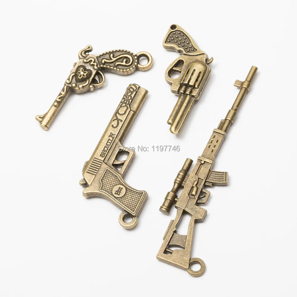 Cool Pistol Gun Pendants For Men Boy Vintage Bronze Hip Hop Pendant Fit DIY Jewelry Necklace Making Trendy Soldier Gifts