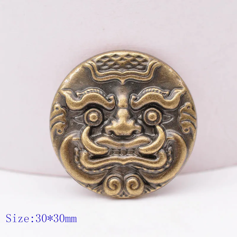 

10pc 1-1/8"( 30X30MM) Antique Brass Chinese Lion Dragon Head AMULETS Conchos Screw Back Leather Craft Decor