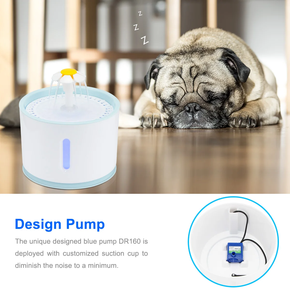 fontaine à eau pour chat Fontaine d\'eau automatique 2,4 L pour animaux de compagnie, bol avec LED USB, distributeur pour chiens et chats