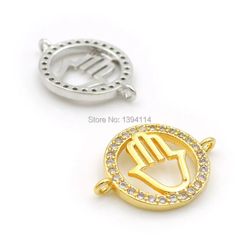 17*13*2mm Micro Pave Clear CZ Round Connector With Hollow Palm Fit For Women As DIY Bracelets Accessory