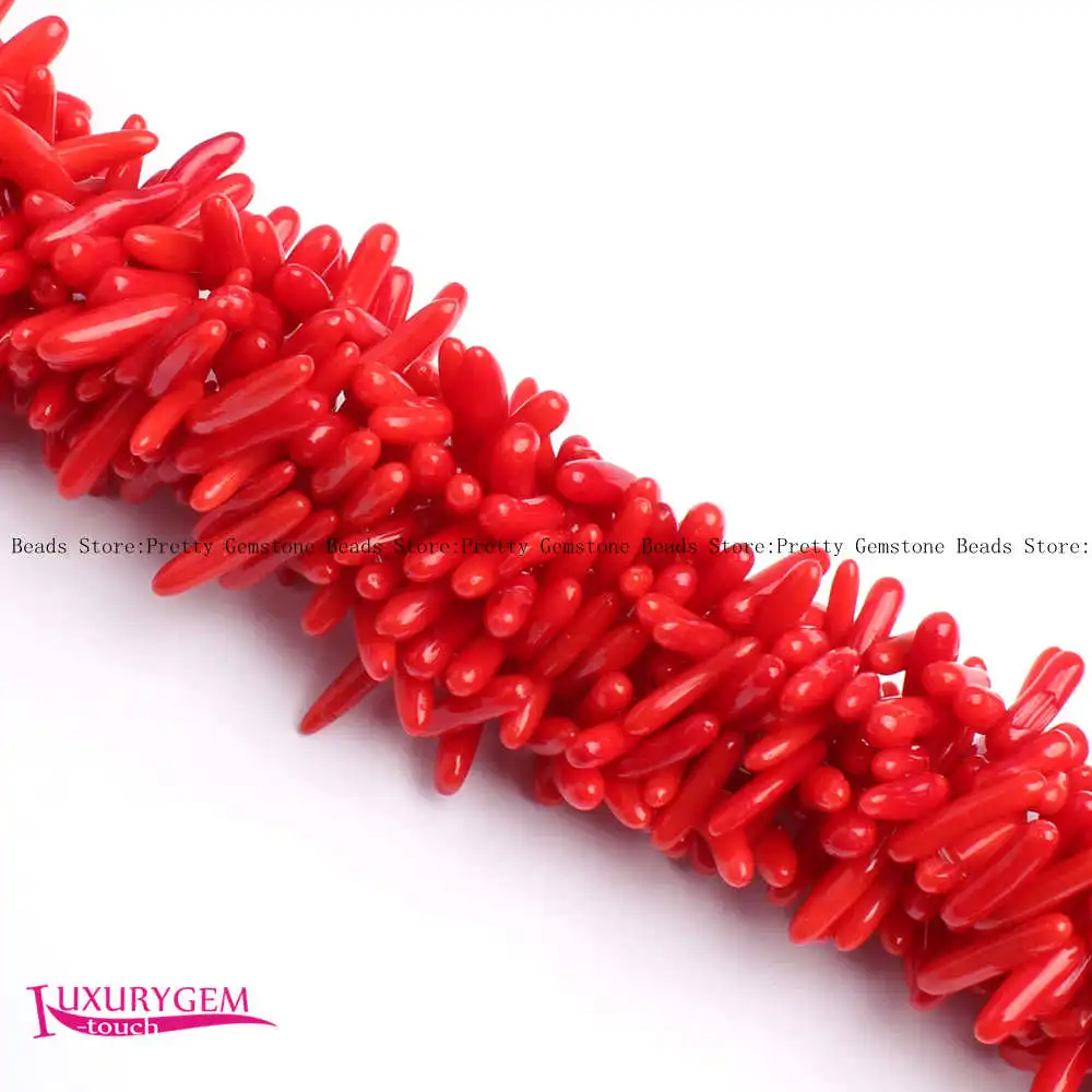 3-4mmx10-14mm Smooth Red Color Natural Coral Toothpick Shape DIY Loose Beads Strand 15\