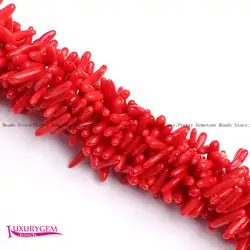 3-4mmx10-14mm Smooth Red Color Natural Coral Toothpick Shape DIY Loose Beads Strand 15