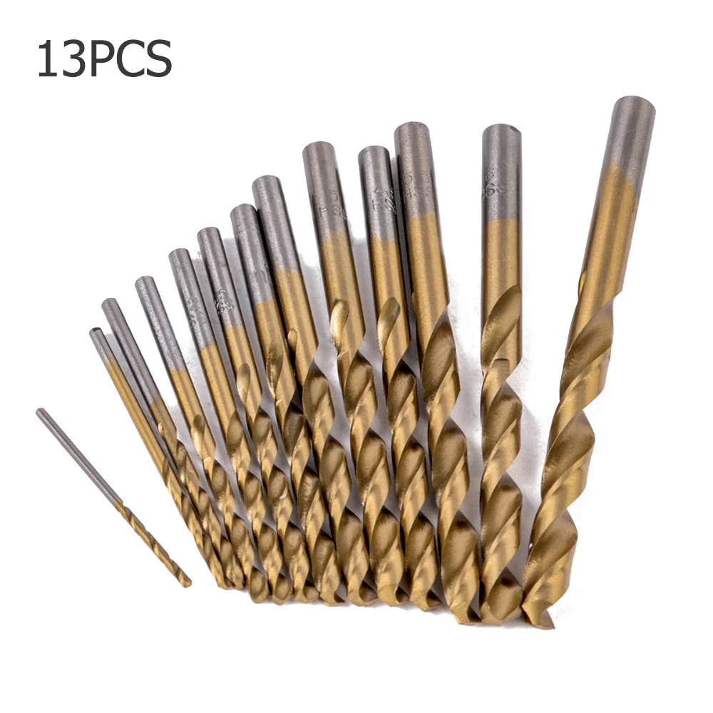 Punte elicoidali da 1.5-6.5mm HSS con gambo dritto rivestito in titanio 13 pezzi Set di punte per trapano strumento per sega a tazza per la lavorazione del legno in alluminio