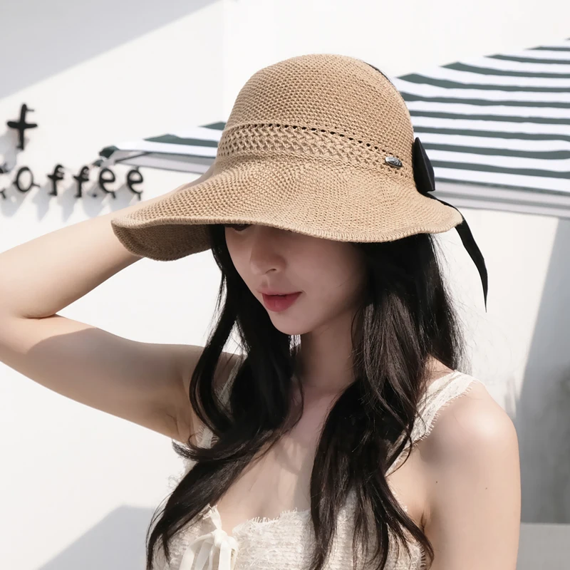 Woman's Sun Hats Female Bowknot Visor Caps Hand Made Raffia Straw Summer Cap Casual Shade Hat Empty Top Hat girls Beach hat