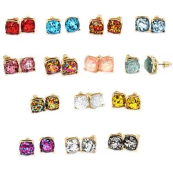 NEW Shinny Square Glitter Stud Earrings Rainbow Various Color Cute Stud Earrings for Women