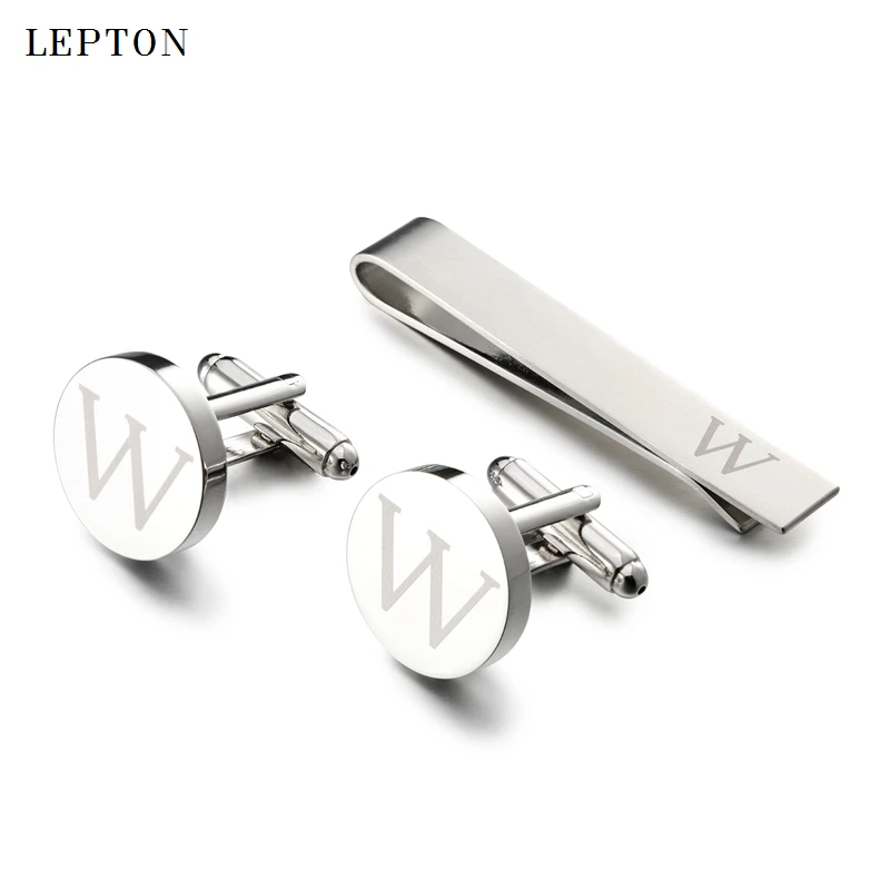 

Hot Sale Round Letters W Cufflinks for Mens Silver Color Letters W of alphabet Cuff links & Tie Clip Set Men Shirt Cuffs Button