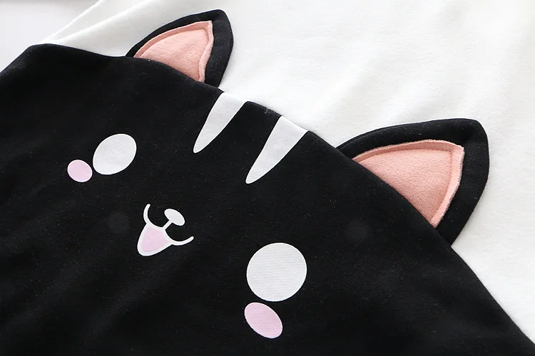 Japanese Kpop Clothes Womens Cute Pullover Sweatshirt 2020 Autumn Fashion Harajuku Lolita Black Cat Graphic Kawaii Hooded Hoodie