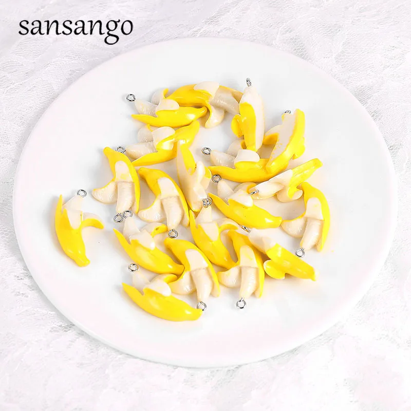 Dijes de fruta de plátano de resina amarilla para la fabricación de joyas, accesorios de bricolaje, pendientes, pulsera, collar, llavero, regalo, 10 piezas