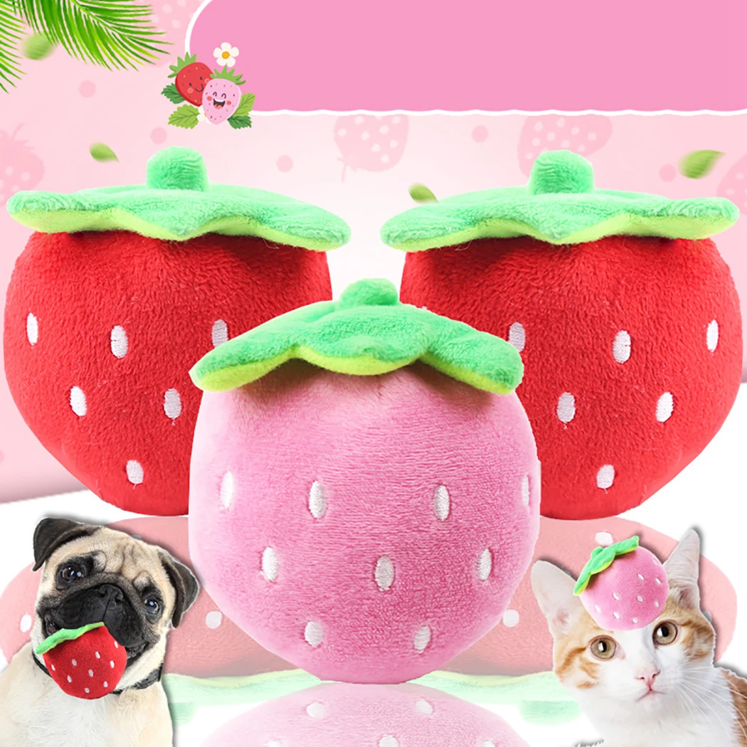 6pcs Plush Dog Squeak Toy for Small Dogs Cute Fruits Strawberry Shape Pet Dogs Sounding Toys Cat Puppy Squeaky Rope Chew Toys