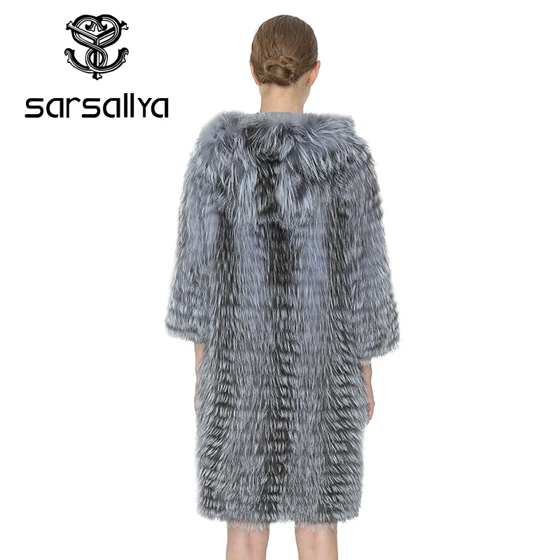 SARSALLYA – manteaux de fourrure de renard en argent véritable pour femme, veste longue d'hiver, vêtements d'extérieur