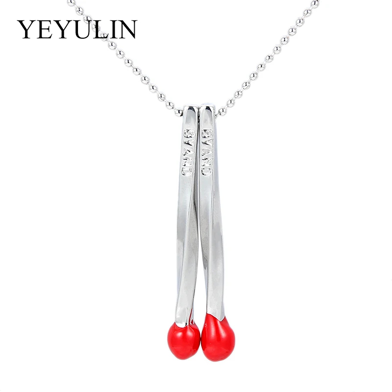 Red Matches Shape Pendant Necklace Silver Plated Color Link Chain Necklaces For Friend Family Fashion Jewelry Gift