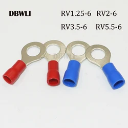 50PCS RV1.25-6 RV2-6 RV3.5-6 RV5.5-6 1/4 Ring insulated terminal Cable Wire Connector Electrical Crimp Terminal