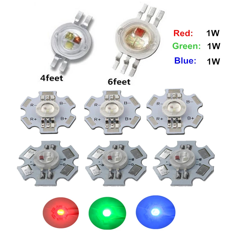 3W RGB  Red Green Blue Color High Power LED Light 4pin 6 pin 20mm star base for DIY