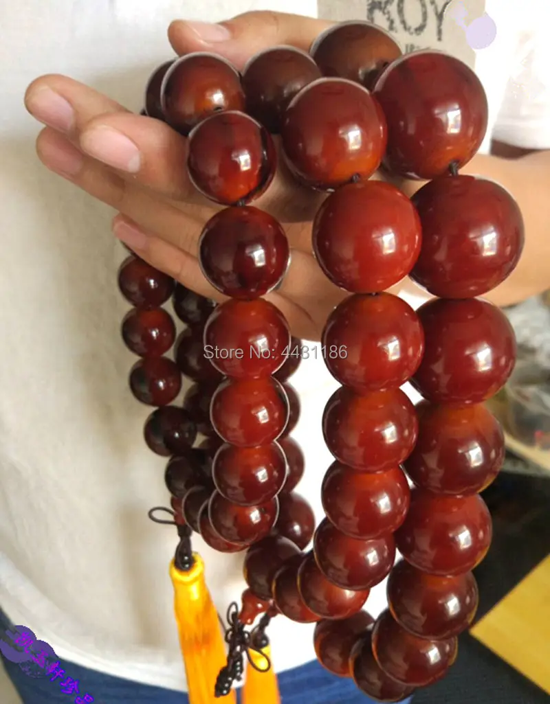 

Genuine 20mm 18* Tibet Red Yak Horn Amulet Bracelet Mala Prayer Beads Necklace Handmade Lucky Ornament