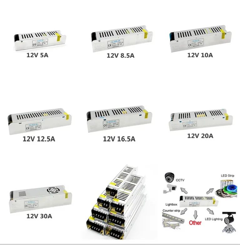 

DC12V 5A 10A 15A 20A 30A Sub-Mini Universal Regulated Switching Power Supply For LED CCTV