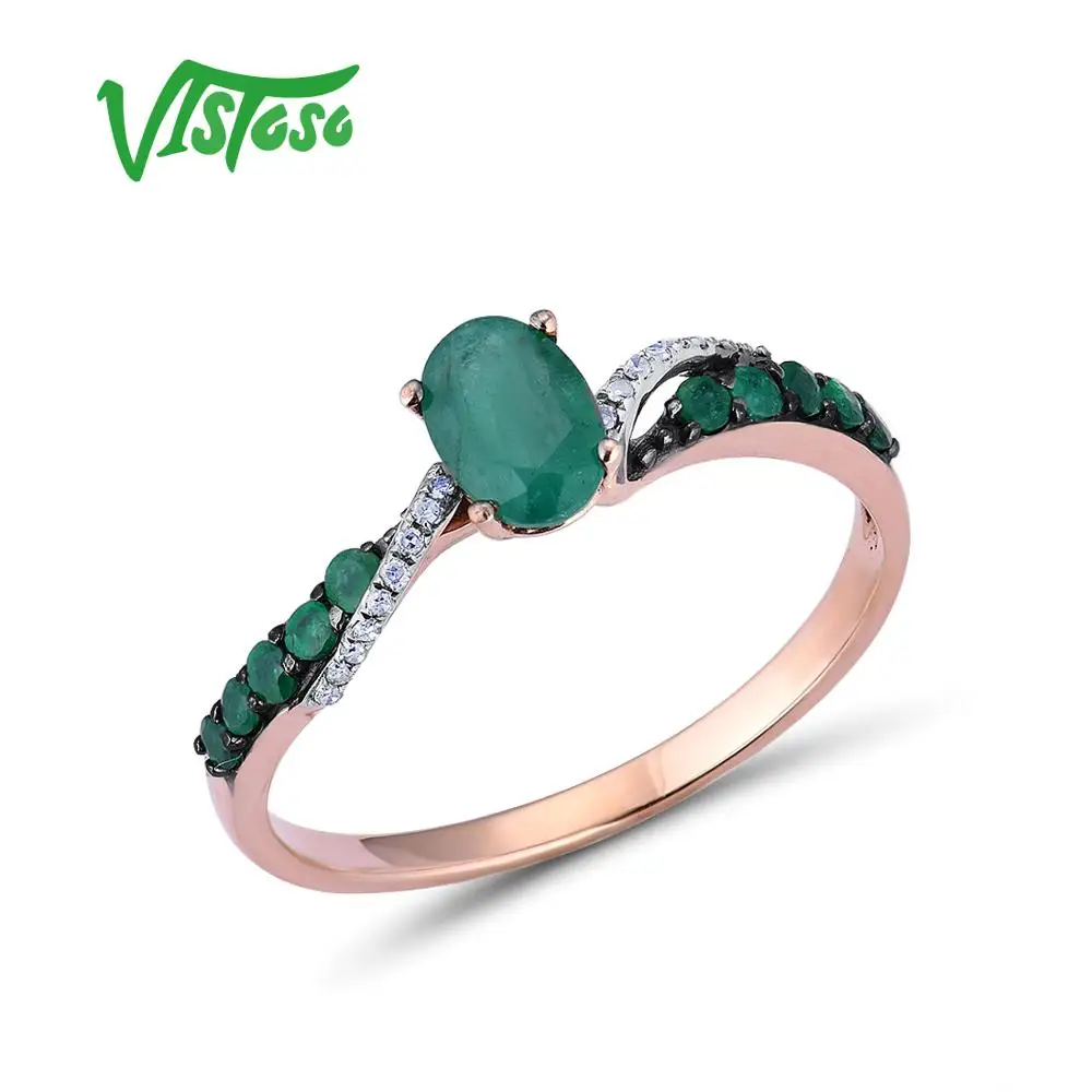 

VISTOSO Gold Rings For Women Genuine 14K 585 Rose Gold Ring Sparkling Diamond Emerald Anniversary Wedding Bands Fine Jewelry