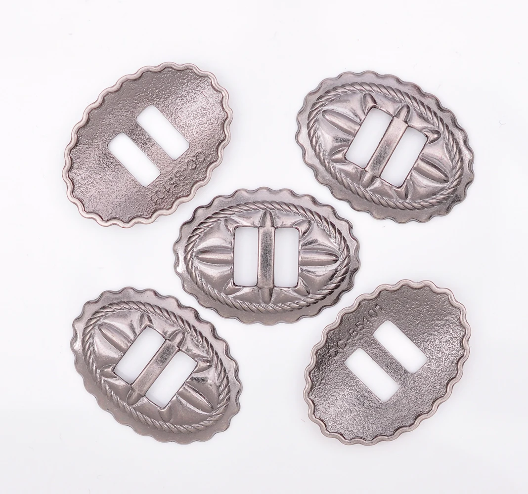 5X DIY Flower Engraved Sliver Western Saddles Leathercraft Slotted Conchos 32*24mm
