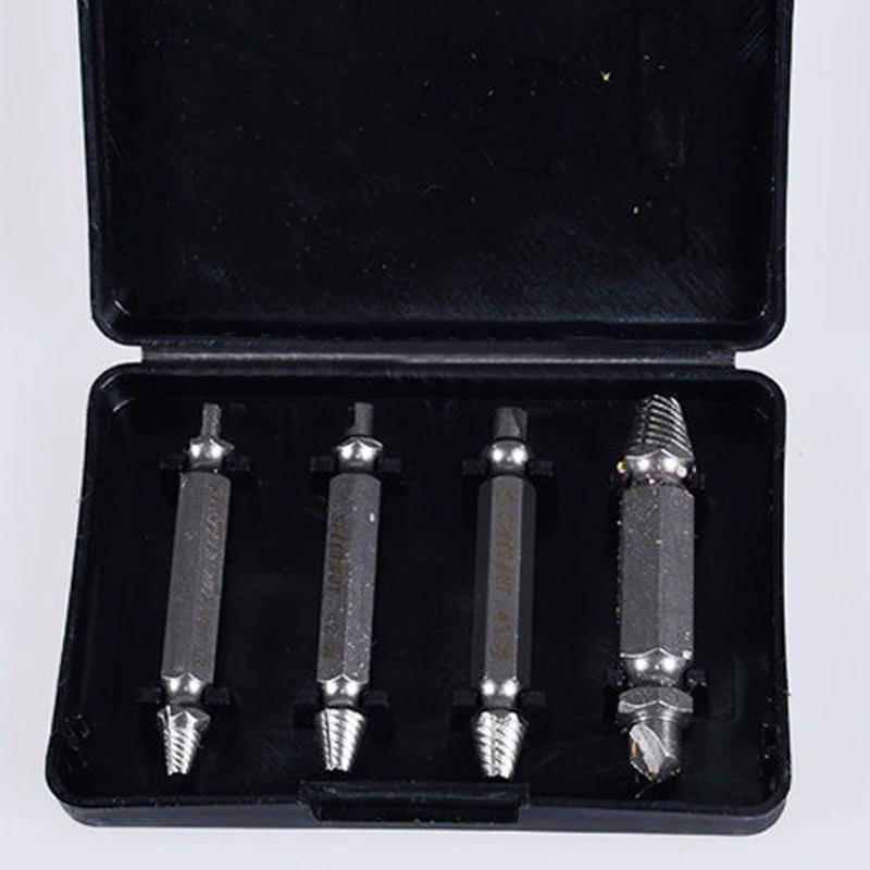1set Silver 4pcs Screw Extractor Drill Bits Guide Set Damaged Bolt Remover Speed Out Tool