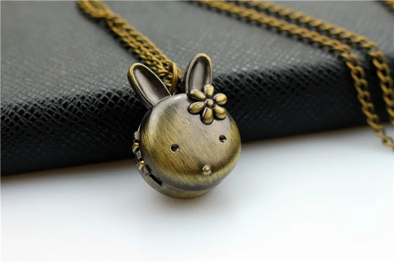 Nazeyt Drop Shipping Retro Bronze women men quartz Pocket Watch Rabbit Pendant Necklace Watches Children Gift Steampunk Jewelry