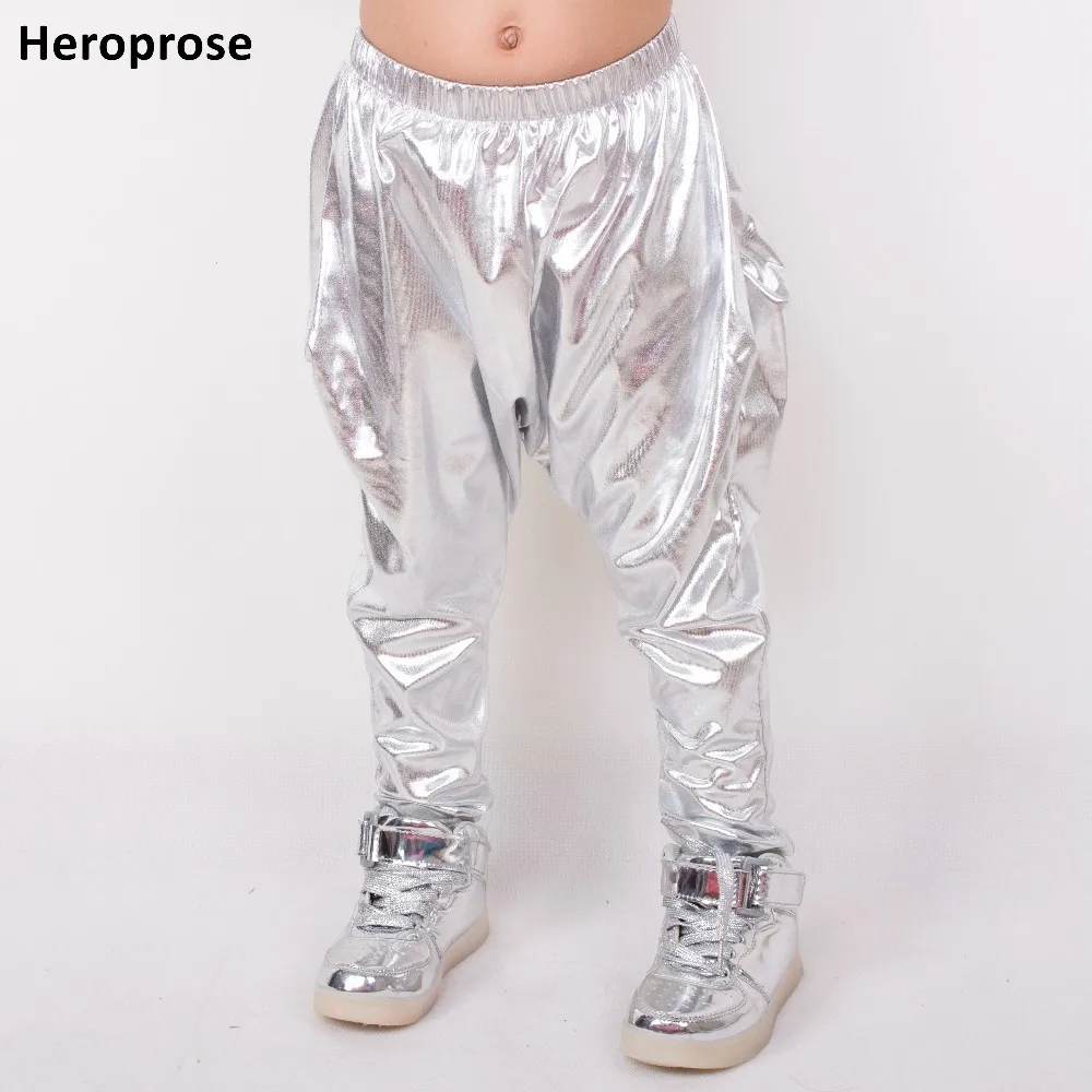 

Heroprose 2022 Fashion Personality Big Crotch Trousers Stage Performance Harem Street Silver Hip Hop Skinny Pants Kids