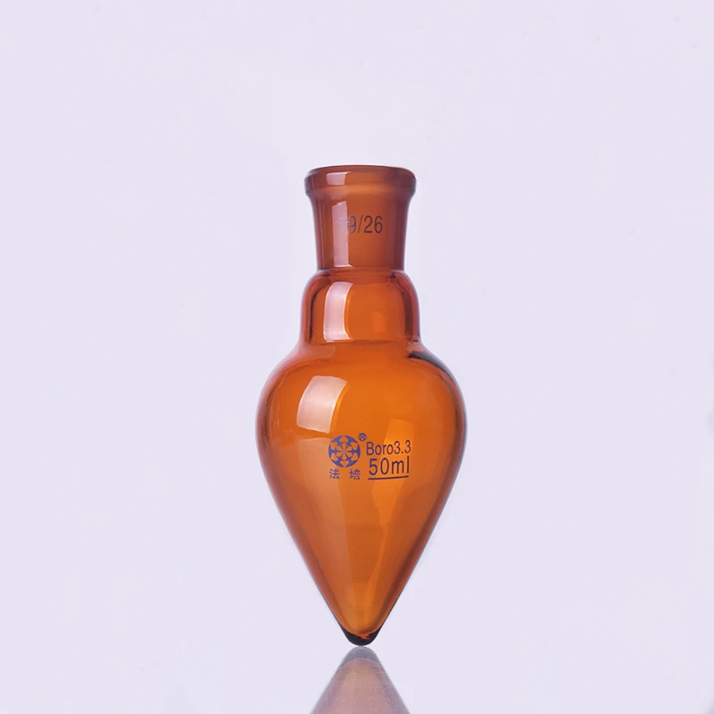 Brown pear-shaped flask,Capacity 50ml,Joint 19/26,Brown heart-shaped flasks,Brown coarse heart-shaped grinding bottles