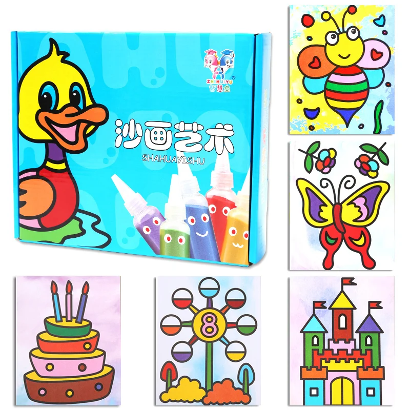 2pcs/lot Kids DIY Sand Painting Toy Children Drawing Board Sets Bubble sand Handmade Picture Paper Craft Sand Draw Art