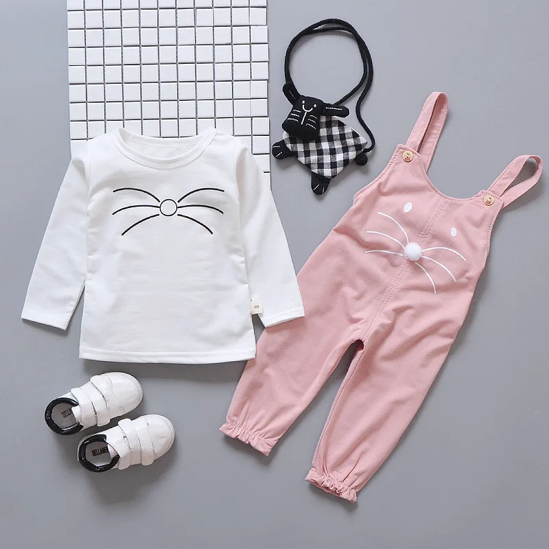 New Fashion Cute Girls Outfits Children Cartoon Clothing Sets Baby T-shirt Overalls 2Pcs/sets Spring Summer Infants Tracksuits
