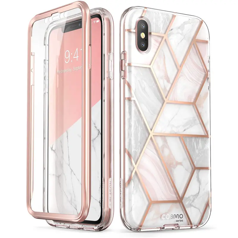 For iPhone Xs Max Case 6.5 inch i-Blason Cosmo Series Full-Body Glitter Marble Bumper Case with Built-in Screen Protector