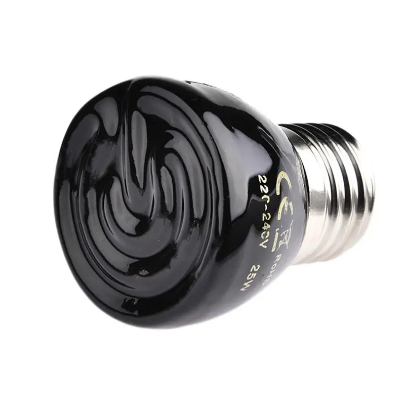 220V Pet Heating Light E27 25W 50W 75W 100W Mini Infrared Ceramic Emitter Heat Bulb Black For Reptile Brooder Verwarming Lamps