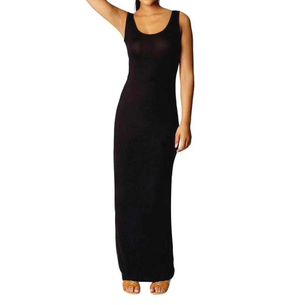 Grundlegende Weste, langes Sommerkleid für Damen, 2019, sexy Maxi-Partykleid, lässig, ärmellos, solides, figurbetontes Kleid, schlankes Vestidos-Boden