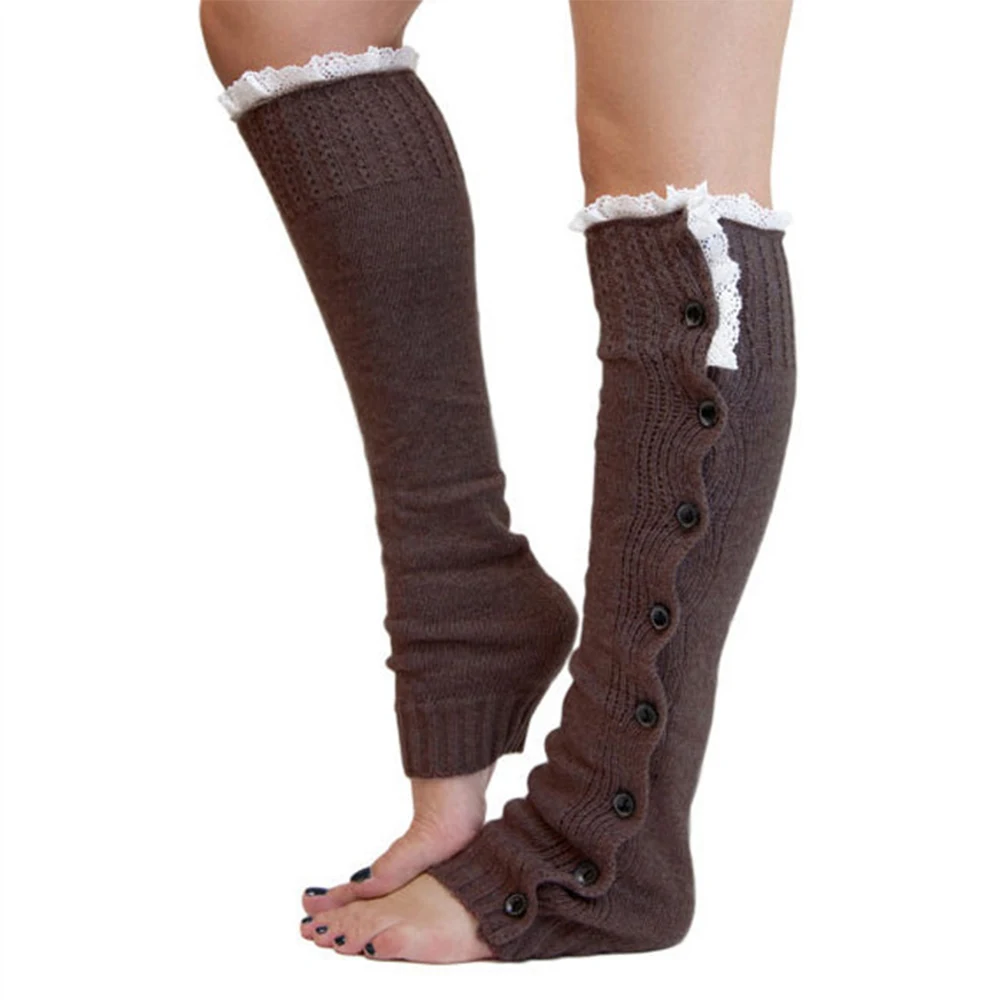 

Fashion Women Leg Warmers Knee High Lace Classic Trim Button Down Winter Warm Crochet Casual Leg Warmers Knitted Boot Sock