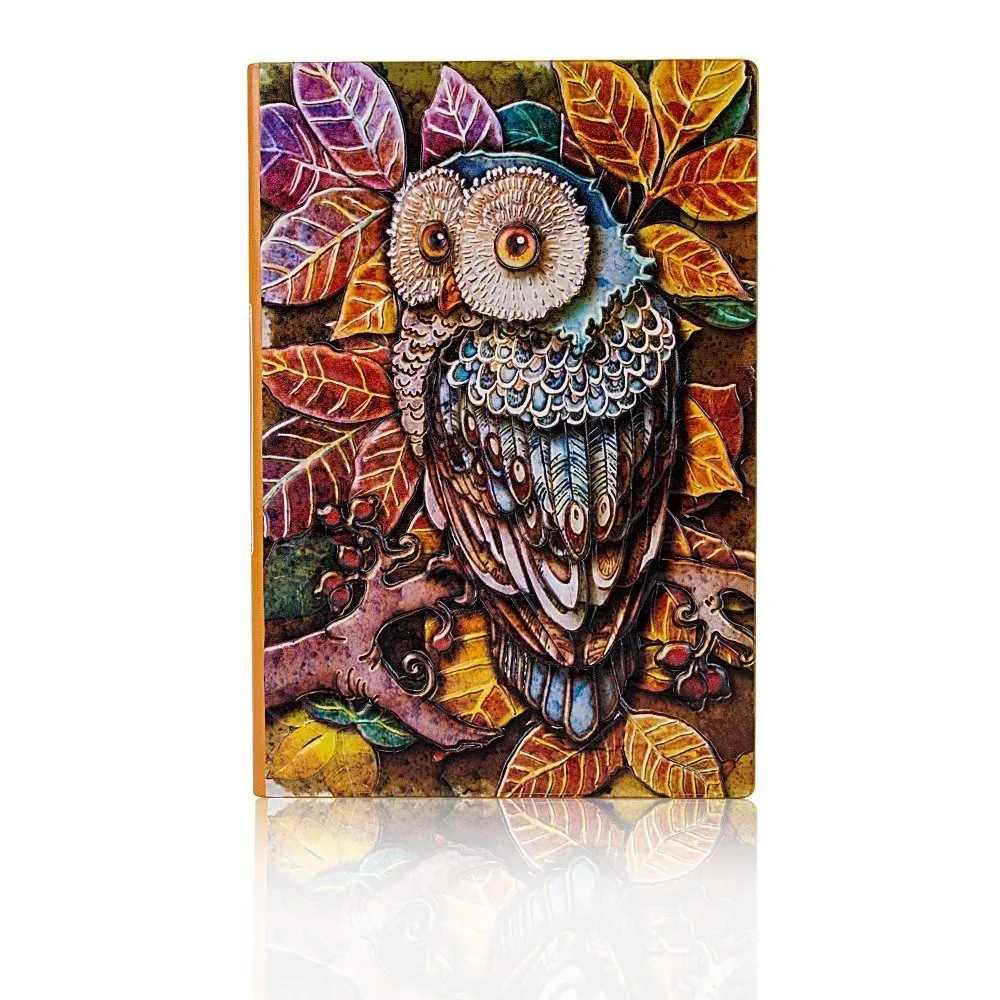 1PCS Vintage Thick Handmade Leather Carving Owl Notebook Journal Cute Sketchbook Paper Weekly Planner Accessories 01663