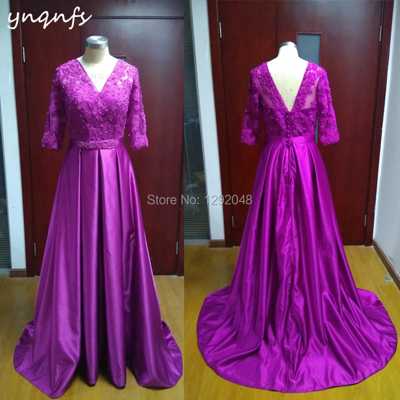 Women's V-Neck Ball Gown Lace Style Applique Long Bridal Dress YNQNFS M70 Real Fuchsia 2024 Long Mother of the Bride Dresses