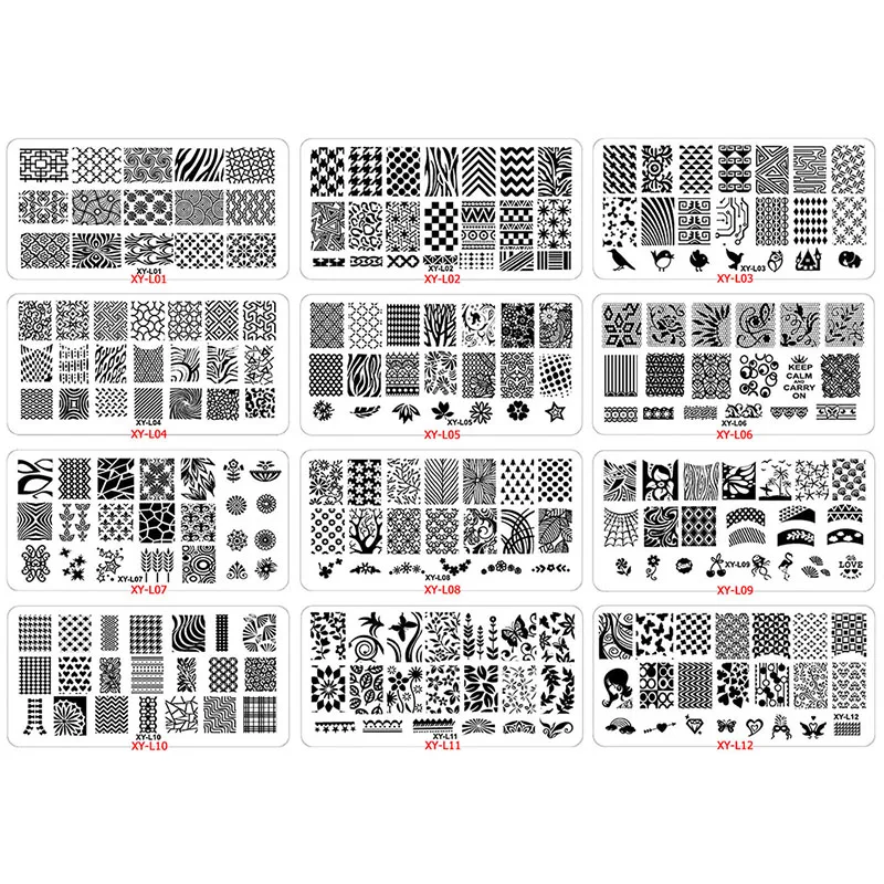 Kimcci 12pcs/Lot Plant Animal Lace Nail Art Stamping Plates Manicure DIY Kit Image Nail Templates Stencils Beauty Christmas