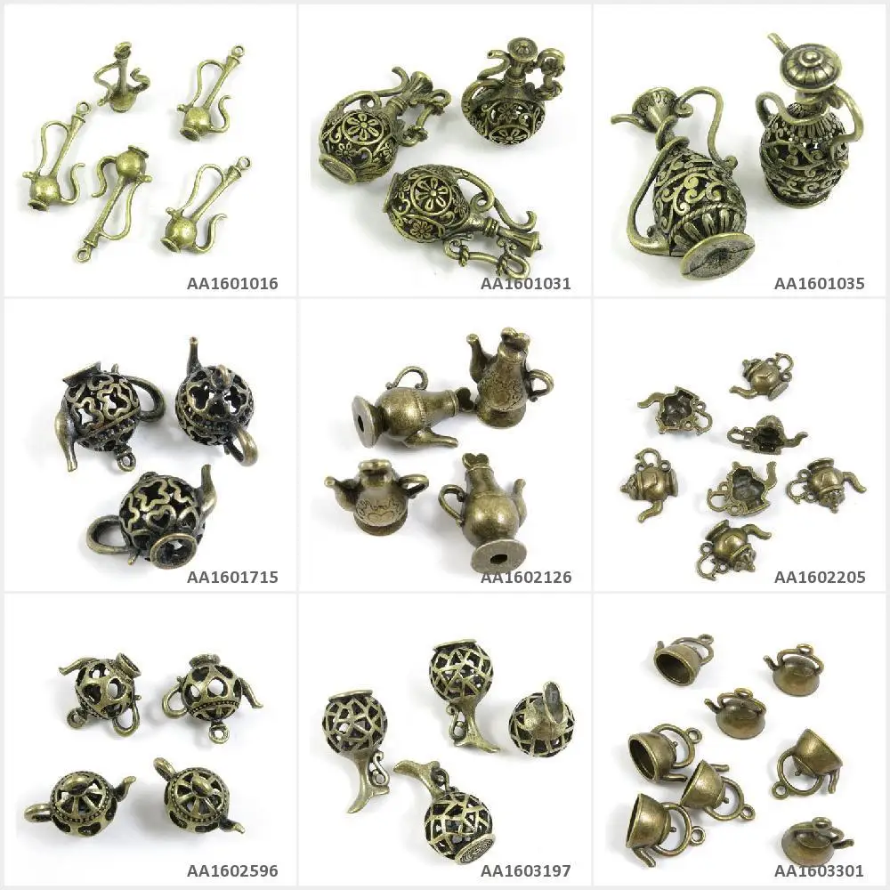 Antique Bronze Tone Jewelry Charms Kettle Hollow Wine Pot Teapot Flagon Tea Love Bracelet Pendant Necklace Crafting Craft Making