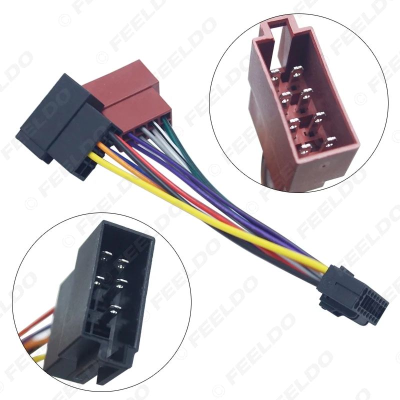 FEELDO Car Stereo Radio 16-Pin PI100 ISO Wiring Harness Adapter For keywood 2003-on Audio 2-Head Speaker Wire Connector Cable