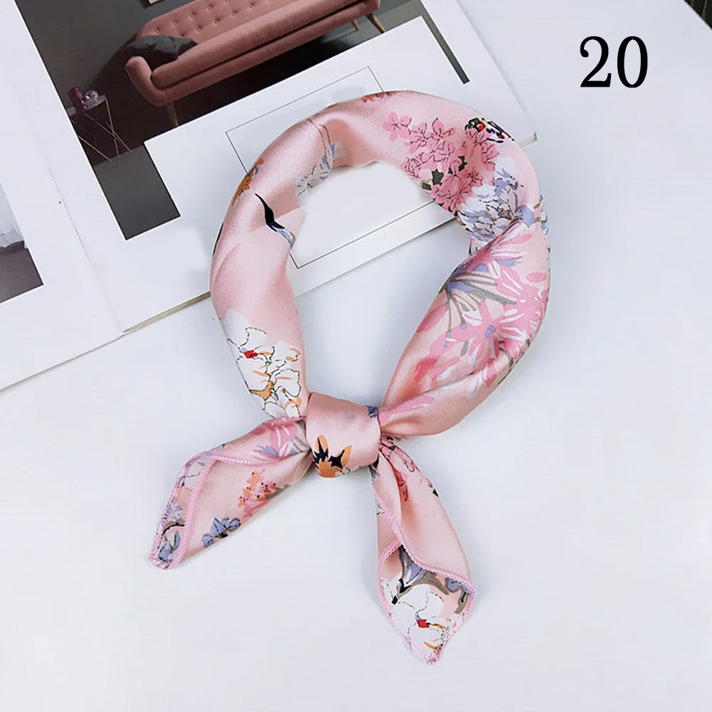 Fashion Women\'s Small Square Satin Scarf Head Neck Scarf Bandana Plaid Dot Printed Head Scarves Wrap Handkerchief Foulard Soie