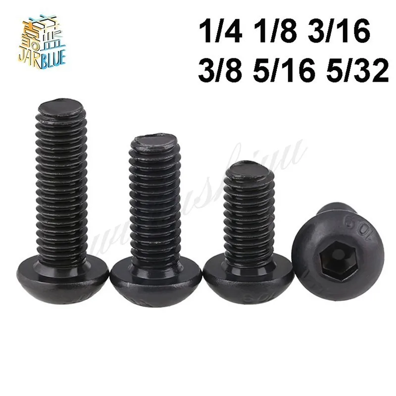 5pcs Bsw British Standard Grade 10.9 Black Hexagon Socket Button Head Screw Mushroom Head Hex Bolts 1/4 1/8 3/16 3/8 5/16 5/32