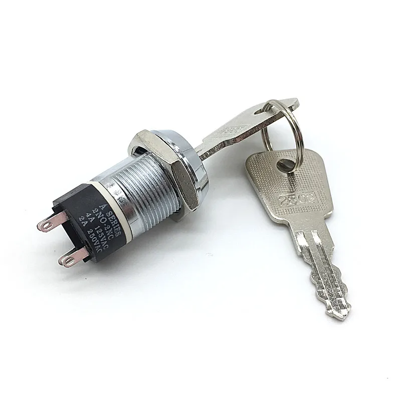19mm Metal 4Pin ON-OFF 2Position DPST A Series Electronic Lock Key Switch 2NO 2NC 4A 125VAC/2A 250VAC