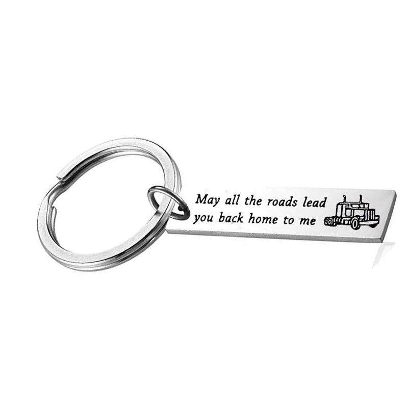 Truck Driver Key Chain May All The Roads Lead You Back Home To Me Keychain Long Distance Gift For Trucker Wife,Husband,Mom