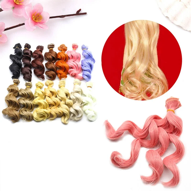 15cm High Temperature Big Wave Handmade Cloth Doll Wigs DIY Texitle Doll Curl Hair Doll accessories Dressup wig toys for girls