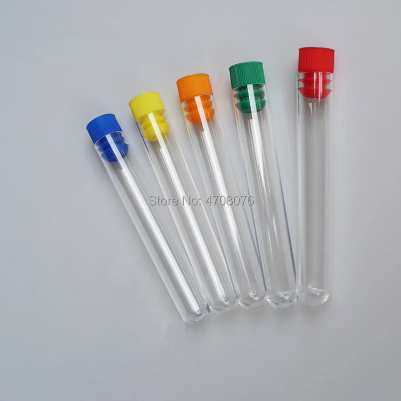 16x100mm 50pcs/lot Plastic test tube with color lid transparent lab tube U-shaped bottom PS labware for scientific experiment