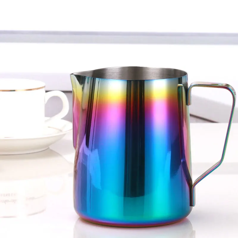 Leeseph Milk Frothing Pitcher Jug for Latte Art, Rainbow Color Stainless Steel Espresso Creamer Frothing Cup, 350 or 600ml